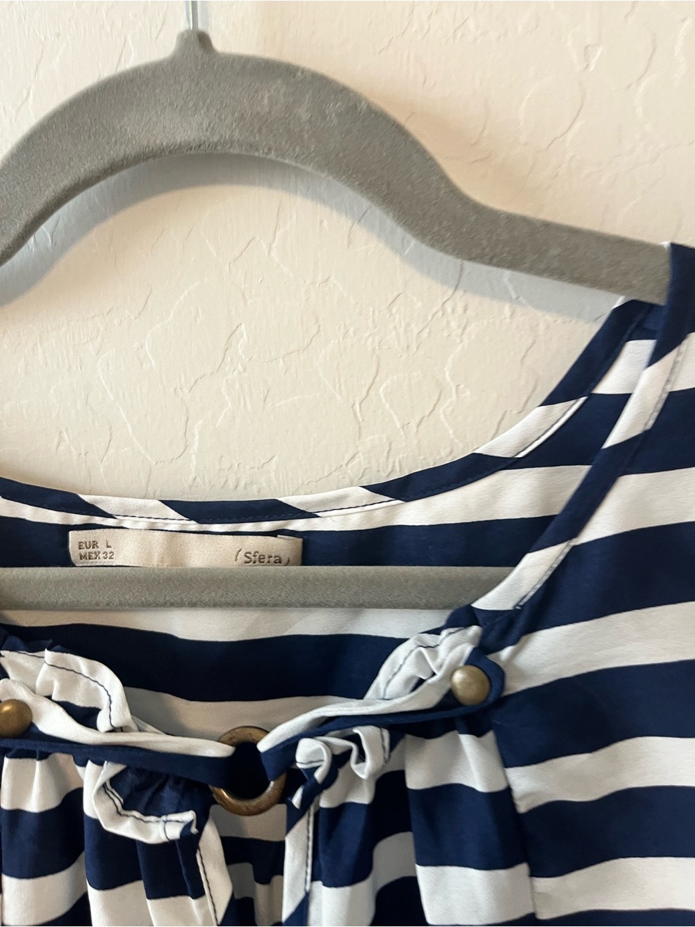 SFERRA Navy and White Striped Boatneck Top with Brass Ring
